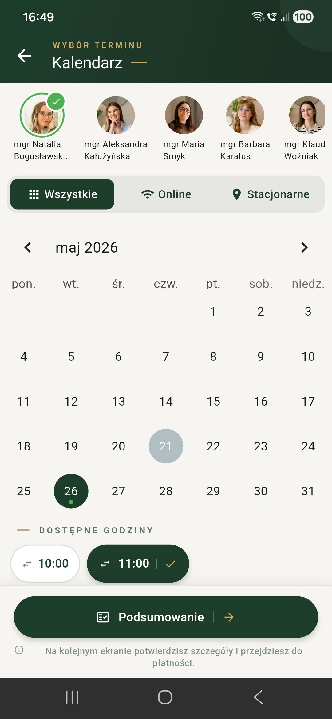 Wybór terminu w kalendarzu specjalisty