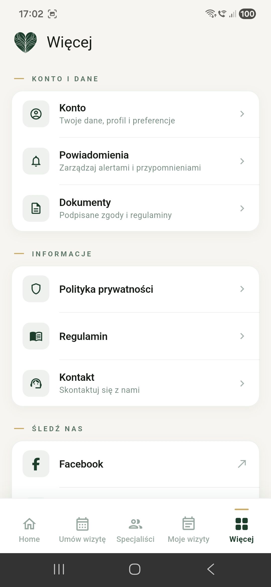 Ekran Więcej — konto i dokumenty