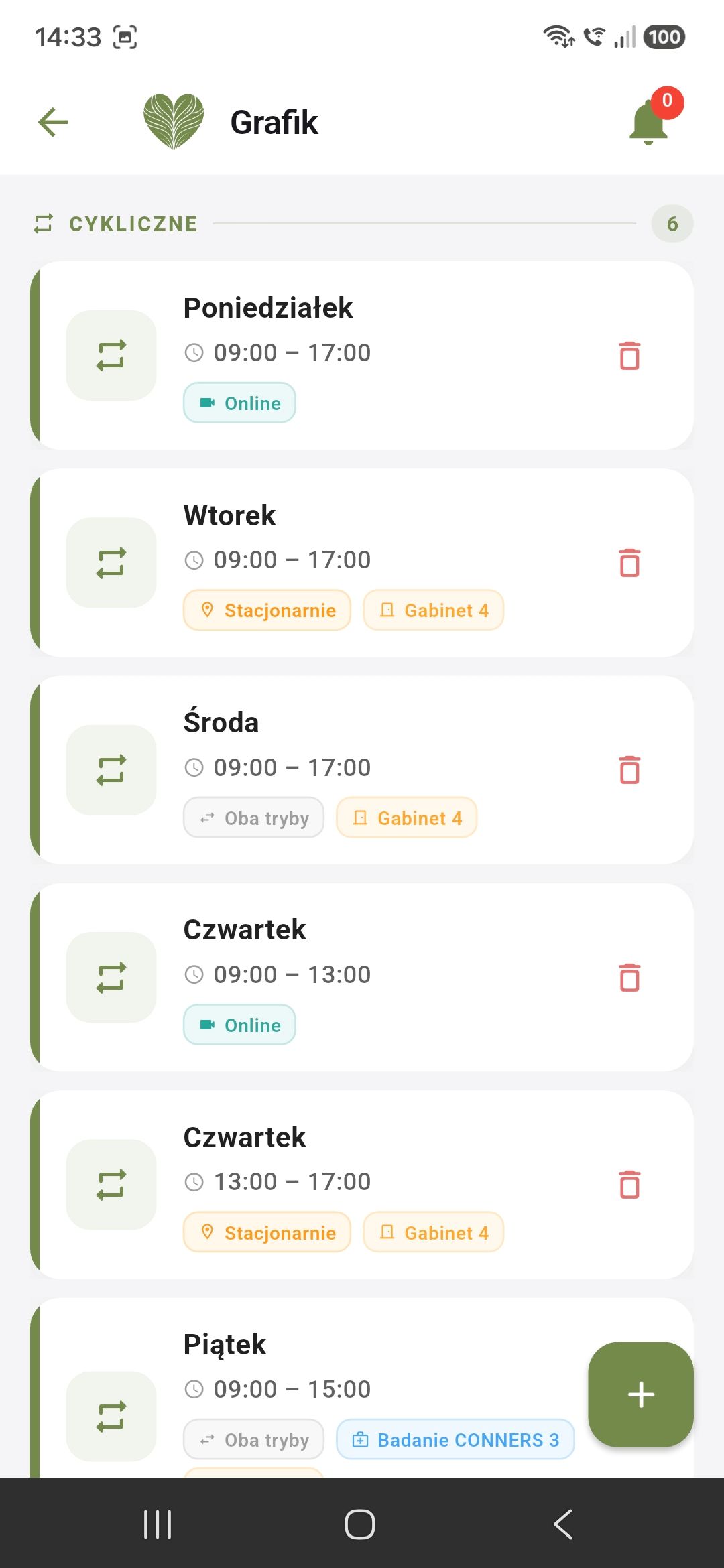 Aplikacja Kształt Emocji dla specjalistów — zarządzanie grafikiem i cyklicznymi oknami dostępności